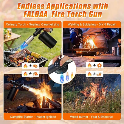 Powerful Propane Torch Gun, One-Touch Max Fire, Charcoal Torch Lighter with Adjustable Flame&Safety Lock, Kitchen Blow Torch for Cooking, BBQ, Searing Steak, Grill (Tank Not Included)