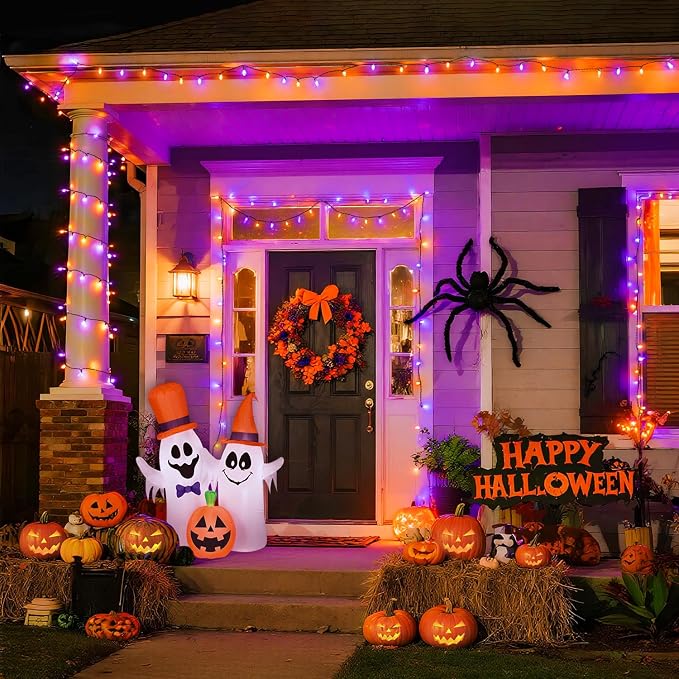 JMEXSUSS 66ft 200 LEDOrange and Purple Halloween String Lights, Plug in | Connectable, Waterproof, 8 Modes, Halloween Lights Indoor Outdoorfor Tree Yard Garden Halloween Decorations