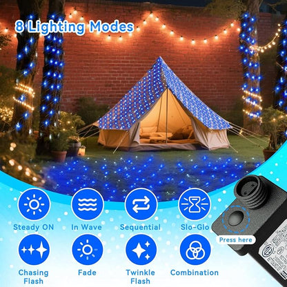 LitHome 14.8FT x 5FT Christmas Net Lights Outdoor Mesh Lights Connectable | 8 Modes 300 LED Blue Net Light Green Wire, Waterproof Giant Christmas Mesh Light for Bushes Garden Yard Party Decor