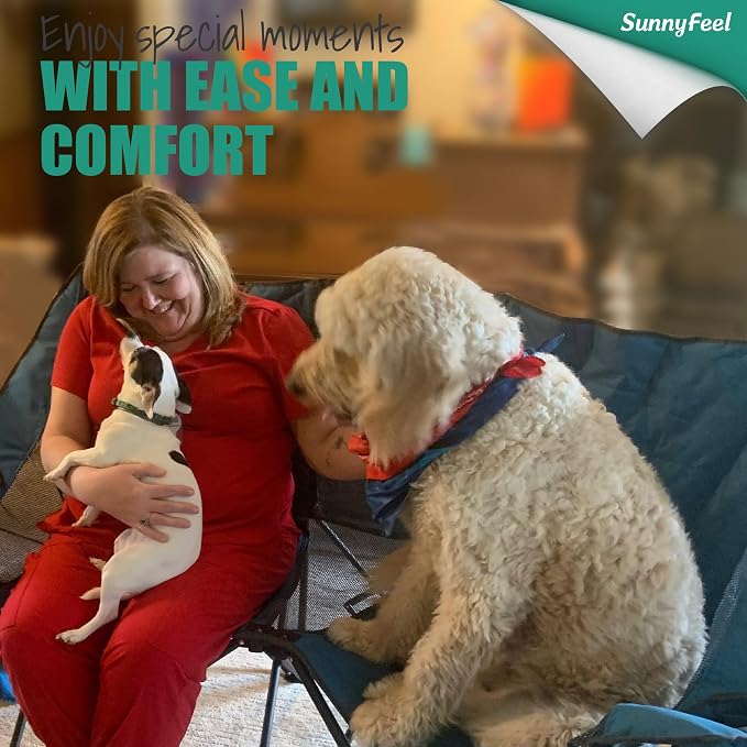 SUNNYFEEL Double Camping Chair Oversized Loveseat for Adults | 600LBS Heavy Duty Padded Camping Couch with Cup Holder, Storage Pockets & Carry Bag for Patio RV/ Lawn/ Backyard