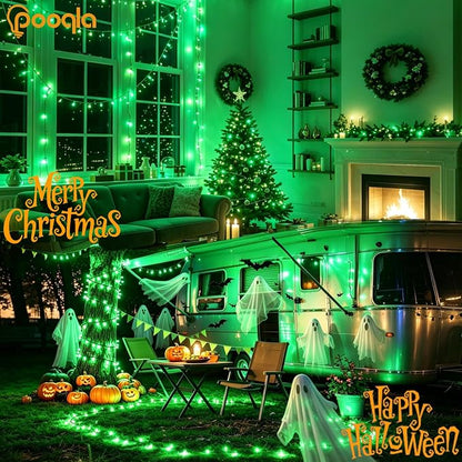 Pooqla 2 Pack String Lights Battery Operated, Total 33.3ft 100 LED Fairy Lights Indoor Outdoor Decorations, 8 Modes Green Battery Christmas Lights for Bedroom Classroom Party Yard Halloween Decor