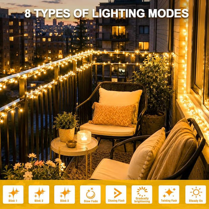 100+16.4FT Warm White LED Fairy Lights, Connectable Clear Wire String Lights with Timer,Waterproof Light Strand for Christmas Tree, Bedroom, Patio, Wedding, Party, Indoor Outdoor Decor
