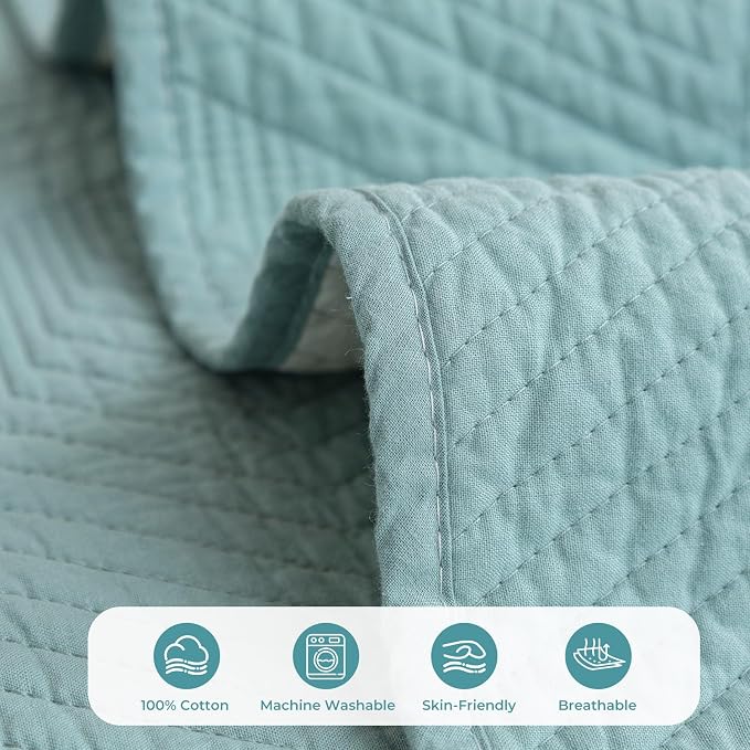 vctops Cotton Quilted Couch Covers for Sectional Sofa (Blue,28"x59") | Geometric Washable Non Slip Sofa Slipcover for Dogs, Children, Pets Furniture Protector Cover