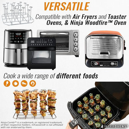 INFRAOVENS Air Fryer Rack for Ninja Woodfire Pizza Oven, 8-in-1 Outdoor Oven, Smoker, Stainless Steel Accessories for OO100 OO101 OO101B, Airfryer Skewer Stand, Kabobs and Rib Barbecue BBQ Rack