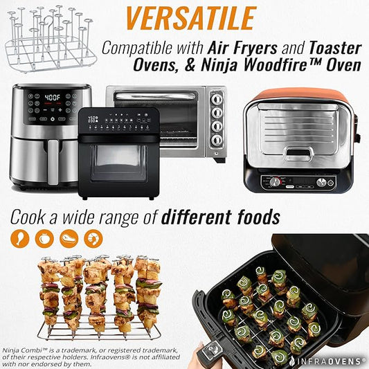 INFRAOVENS Air Fryer Rack for Ninja Woodfire Pizza Oven, 8-in-1 Outdoor Oven, Smoker, Stainless Steel Accessories for OO100 OO101 OO101B, Airfryer Skewer Stand, Kabobs and Rib Barbecue BBQ Rack