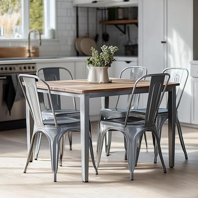 AC Pacific 18 Inch Seat Height Industrial Metal Dining Chairs, Stackable Kitchen or Bar Seat, Durable Modern Design, Versatile Accent Furniture, Set of 2, Silver