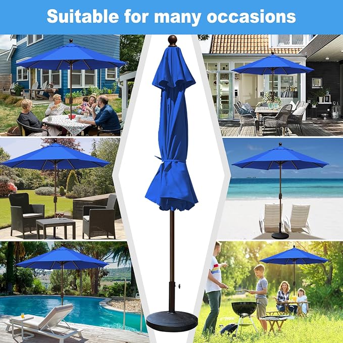 Eurmax USA 10-Year-Non-Fading 10FT Outdoor Patio Market Umbrella,UPF50+ UV Resistant Sun Shade,Heavy Duty Commercial Grade,Crank Lift Design,Windproof Vented Top for Garden,Pool,Deck,Pacific Blue