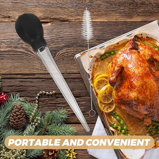 PRETYZOOM Turkey Baster 11.53In Rubber Bulb & Cleaning Brush – Leakproof Liquid Transfer for Roasting, BBQ Basting & Baking, Compact for Kitchen & Outdoor Grill