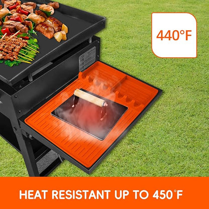 Silicone Griddle Tools Mat for Blackstone, Heat Resistant Spatula Mat, BBQ Grill Tool Rest, Silicone Grill Pad，Blackstone Griddle Accessories for Kitchen, Cooking & Countertop (Orange)