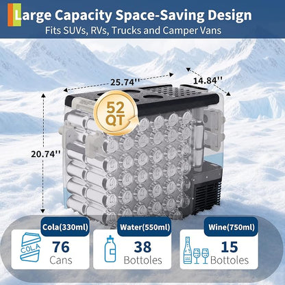 Garvee 12V Portable Car Refrigerator, 52QT Portable Freezer for Camping | with -4℉ to 50℉ Adjustable Temperature, 12/24V DC & 110-240V AC Compressor Fridge, Fast Cooling for Travel, Truck