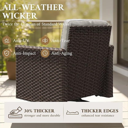 Patio Wicker Swivel Chairs with High Back Set of 2, All Weather PE Wicker Outdoor Swivel Chairs with Waterproof Cushion for Porch, Backyard, Balcony, Deck