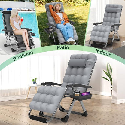Suteck Zero Gravity Chair, Reclining Camping Lounge Chairs, Patio Recliner | Removable Cushion & Headrest, Upgraded Lock, Large Cup Holder and Footrest, Foldable for Indoor Outdoor