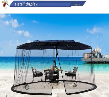 Mosquito Netting For 13/14/15FT Patio Umbrella Double-Sided, Screen Walls Zipper Double Door Black