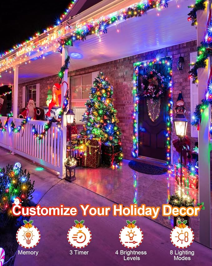 Multicolor Christmas Lights Outdoor Total 710FT 1800 LED, Extra Long Outdoor String Lights Waterproof, Timer & Memory, 8 Modes Dimmable Plug in Fairy for Outside Tree Wedding Patry