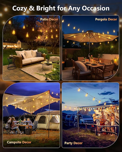 Brightown 202FT Solar String Lights Outdoor Waterproof with Remote, 65+2 LED Shatterproof Bulbs, Dimmable & Timable, 3 Light Modes - Commercial Grade Patio Lights for Garden Backyard Party Decor