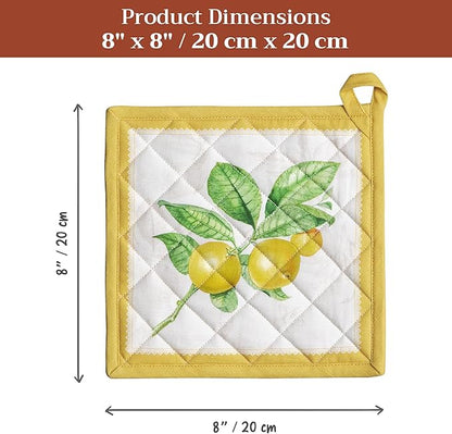 Maison d' Hermine Pot Holders 100% Cotton Heat Resistant Potholders 8" x 8" Hot Pads with Loop BBQ Cooking Baking Hotel Farmhouse Kitchen Handling Hot Pans Spring Summer (Pack of 1, Limoncello)