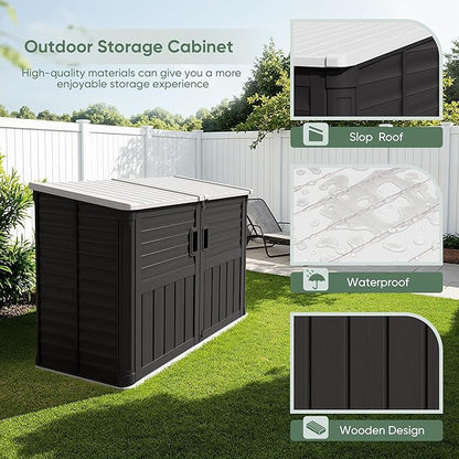 Devoko Resin Outdoor Storage Shed, 34 Cu Ft Outdoor Storage Cabinet with Shelf, Waterproof, Double Locks, Resin Storage for Trash Can, Garden Tools, Pool Supplies (Black)