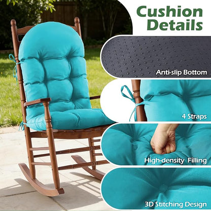 Rocking Chair Cushions, Indoor/Outdoor Adirondack Chair Cushion, Waterproof and Fade-Resistant Rocking Chairs Pads, Non-Slip Tufted High Back Patio Chairs Cushions with Ties, 44x19x4 Inch, Teal