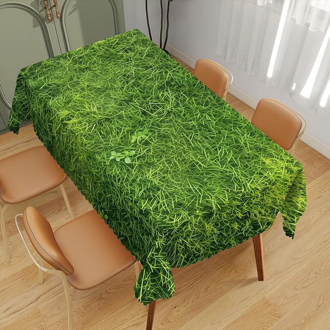 Grass Table Cloth Vibrant Green Fresh Grass Field Lawn Polyester Tablecloth Kitchen Table Cover for Dining BBQ Picnic Coffee Table 52 x 70 Inch 4-6 Seats