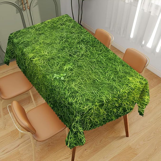 Grass Table Cloth Vibrant Green Fresh Grass Field Lawn Polyester Tablecloth Kitchen Table Cover for Dining BBQ Picnic Coffee Table 52 x 70 Inch 4-6 Seats