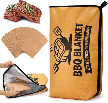 BBQ Blanket for Resting Meat - 21" Reusable Leakproof 5-Layer Insulated Smoker Bag with 20 Butcher Papers, Smoker Accessories & Gifts for Dad (Turkey, Pork, Beef)