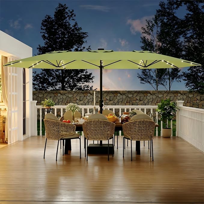 Garvee 15FT Patio Umbrella with Base Included Outdoor Umbrella, Lime Green | Large Market Umbrellas with Crank Handle UV Protection Table Umbrellas for Outdoor, Backyard, Deck, Poolside