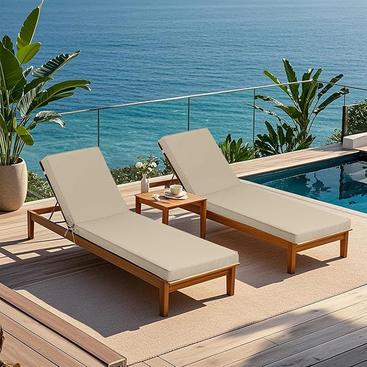 Only choice Outdoor Lounge Chair Cushions Patio Chaise Lounge Replacement Cushions Funiture Seat Cushion Chair Pads (Beige-2 pcs)