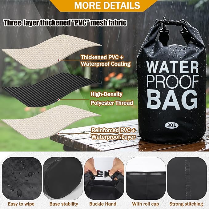 Wood Pellet Storage Containers Waterproof Charcoal Storage Bin-HayahHayah Smoker Pellet Pocket & Buckle Seal & Dual Handles Pellet Containers for Grill Outdoor(30LB) (1-Pcak)