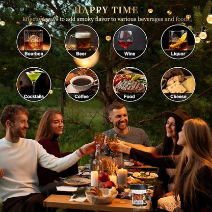 Electric Whiskey Smoker Kit with 7-Color Lights, 6 Flavors Wood Chips Cocktail Shaker with Sphere Ice Mold & Stainless Steel Ice Cubes, Old Fashioned Smoker for Father's Day, Gifts for Him