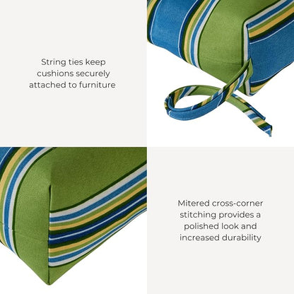 Outdoor Tufted High-Back Chair Cushions, One-Piece Hinged Seat and Back Design, Reversible with 4 Ties, Durable Polyester Fabric, Recycled Fiber Fill - Single, Cayman Stripe