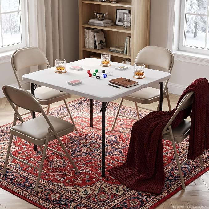 Folding Table and Chairs Set for 4, 5 Piece Card Table Set with 36" Square Foldable Table & 4 Padded Folding Chairs, Portable Indoor Outdoor Dining Table Set for Picnic, Camping, RV, Game Night, Patio