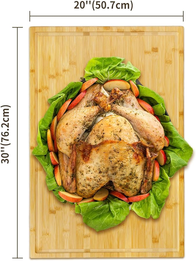 Utoplike Extra Large Cutting Board for kitchen, 30 x 20 Inch Bamboo Chopping Boards, Wood Stove Top Cover, Over the Sink Butcher Block with Juice Groove for Turkey, Meat, Vegetables, BBQ, 1"Th