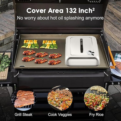 1Piece Basting Cover Melting Dome for Griddle (13 x 9.8"), Joyfair Rectangular Stainless Steel Cheese Melt Lid for Outdoor Flat Top Grill, Heat-Resistant Handle & Dishwasher Safe (With Vent)