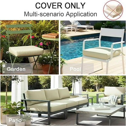 NettyPro Patio Chair Seat Cushion Covers Set 4, Waterproof Outdoor Furniture Cushion Slipcovers with Zipper and Tie, 21 x 19 x 3 Inch, Replacement Cover Only, Khaki