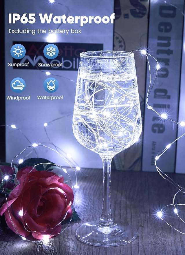 Minetom 33FT 100LED Fairy Lights Battery Operated, Pure White String Lights | Safe to Touch, Waterproof Starry Lights for Bedroom Dorm Patio Mason Jar Plant Wedding Party Indoor Christmas Decoration