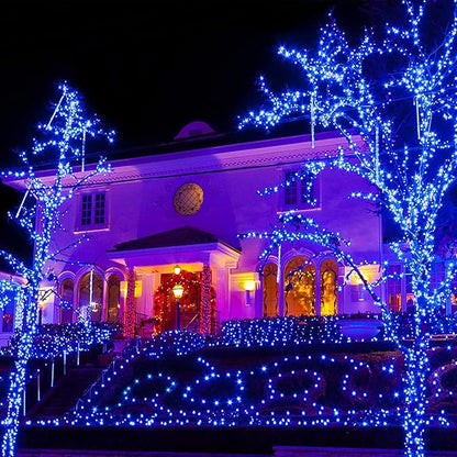 JMEXSUSS 600 LED Blue Solar Christmas Lights, 206.7ft Blue Christmas Lights Outdoor Waterproof, 8 Modes Solar Light Outdoor for Yard Patio Tree Garden Party Bushes Xams Decorations
