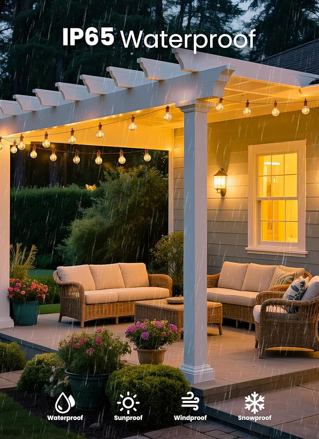 Outdoor String Lights, 50FT 25 LED Bulbs String Lights, IP65 Waterproof Connectable G40 Outside Patio Light for Backyard Porch Balcony Garden Decor Christmas Camping Gazebo