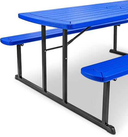OEF Furnishings Heavy Duty Blow Molded Folding Picnic Table - Blue, Black Fram