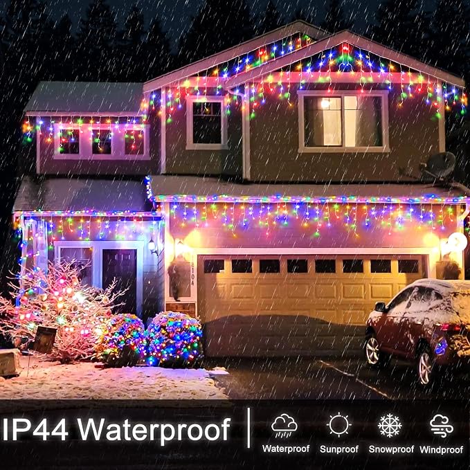 66FT Icicle Lights for Outside 640 LED Multicolor Christmas Lights Outdoor | Plug in 8 Modes Waterproof Icicle Christmas Lights for Indoor House Holiday Wedding Christmas Decorations