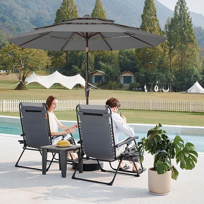 JEAREY 9FT 3 Tier Patio Umbrella Outdoor Market Umbrella Table Umbrellas with 8 Ribs 1.5 Pole Push Button Tilt and Crank UV Protection for Garden,Backyard,Gray