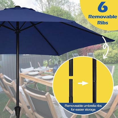 Sunnyglade 9FT Outdoor Patio Umbrella, Market & Table Umbrella with 6 Sturdy Ribs and Crank System, Fade-resistant & Waterproof for Garden Backyard Poolside Deck
