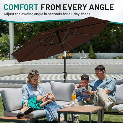 AreShark 10 FT Outdoor Patio Umbrella, Patio Table Umbrella with Push Button Tilt and Crank, Outdoor Patio Umbrellas with 8 Fiberglass Ribs, Patio Umbrellas for Market, Garden, Pool (Brown)