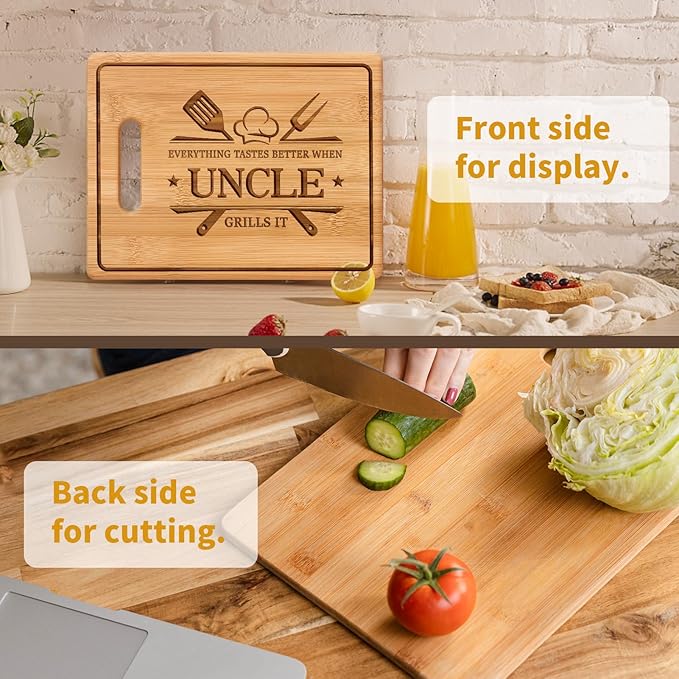 Uncle Gifts, 11x8.5inch Engraved Bamboo Cutting Board, Fathers Day Christmas Birthday Gifts for Uncle from Niece Nephew