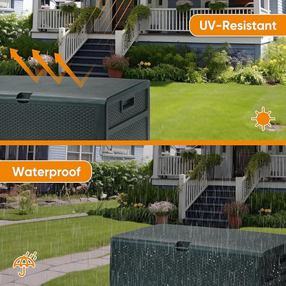 ZYJOYY 100 Gallon Resin Deck Box Waterproof Outdoor Storage Box and Patio Furniture Side Table for Pool Accessories, Gardening Tools, Outdoor Indoor Cushions, Lockable, UV Resistant