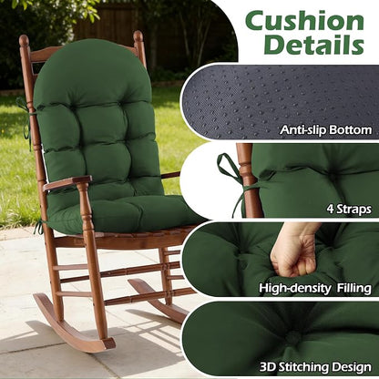 Rocking Chair Cushions, Indoor/Outdoor Adirondack Chair Cushion, Waterproof and Fade-Resistant Rocking Chairs Pads, Non-Slip Tufted High Back Patio Chairs Cushion with Ties, 44x19x4 Inch, Forest Green