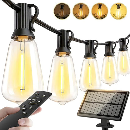 100ft-Solar-String-Lights-Outdoor-Waterproof-Solor-Powered-Patio-Light-Hanging-Outside-Backyard-Camping-Yard-Gazebo-Garden-Pergola-Bistro-Balcony-Cafe-Party-Fence-Lighting LED Edison Bulb & Remote