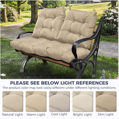 Wicker Chair Cushions of 3 Pieces, Waterproof Cushions for Patio Furniture, Tufted Wicker Outdoor Furniture Cushions, 1 Patio Loveseat Cushion and 2 U-Shaped Cushions, 44"x19"x5", Beige