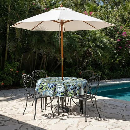 LVTXIII Round Outdoor Tablecloth with Umbrella Hole and Zipper, Water-Repellent 60 Inch Patio Table Cover for Bistro, Garden, Patio & Picnic, Botanical Blues