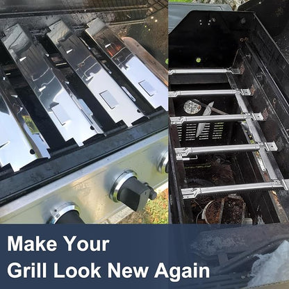 Grill Replacement Parts for Charbroil 463230515, 463230512, 463230513, 463230514, 463239915, 463230511 Models, Stainless Steel Grill Heat Plate Tent Shield, Pipe Burner Tubes and Crossover Tubes.