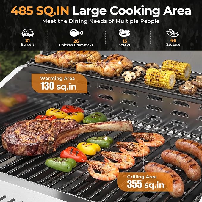 Kismile 3 Burner Propane Gas Grill, 24,000 BTU Stainless Steel BBQ Grill | Foldable Side Tables & Porcelain-Enameled Grates, Barbecue Grill with Wheels for Outdoor Cooking, Camping, Patio